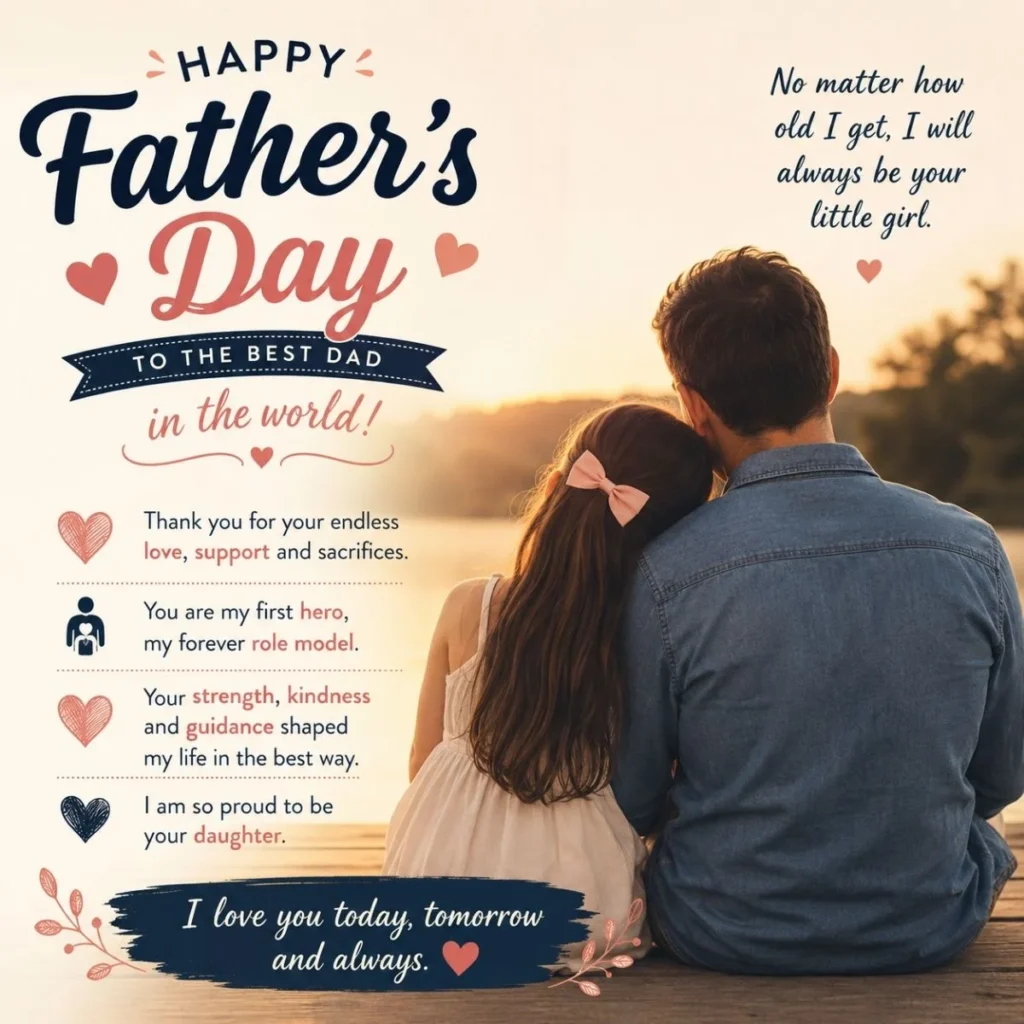 Father’s Day messages from a daughter celebrating love, gratitude, guidance, and a special father-daughter bond.