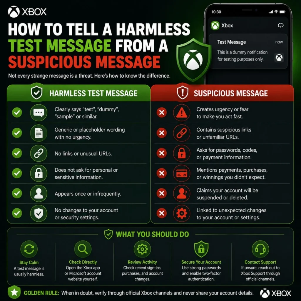 How to tell a harmless Xbox test message from a suspicious notification