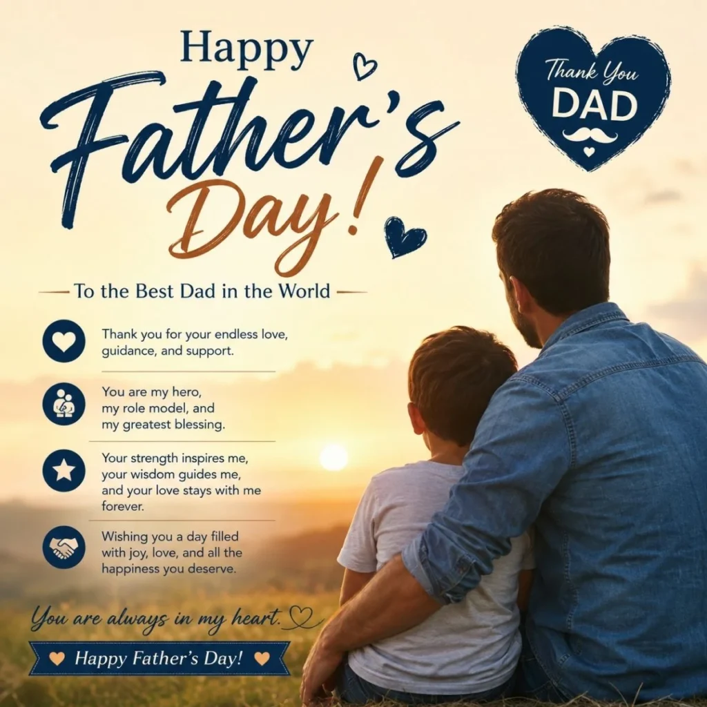 Heartfelt Happy Father’s Day messages celebrating a dad’s love, guidance, strength, and support