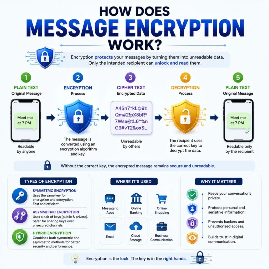 How message encryption works from plain text to ciphertext and secure decryption