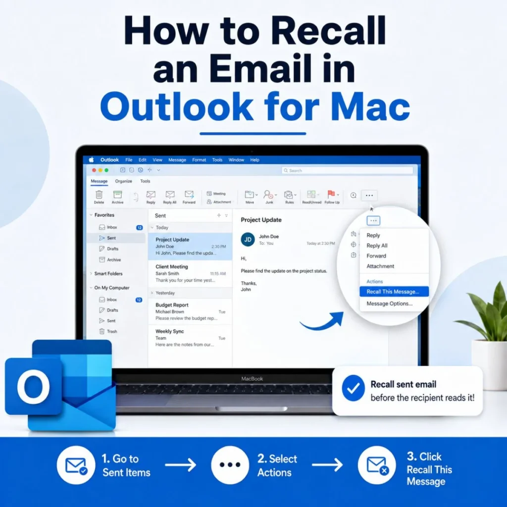 How to recall an email in Outlook for Mac using the Sent Items and Recall This Message options