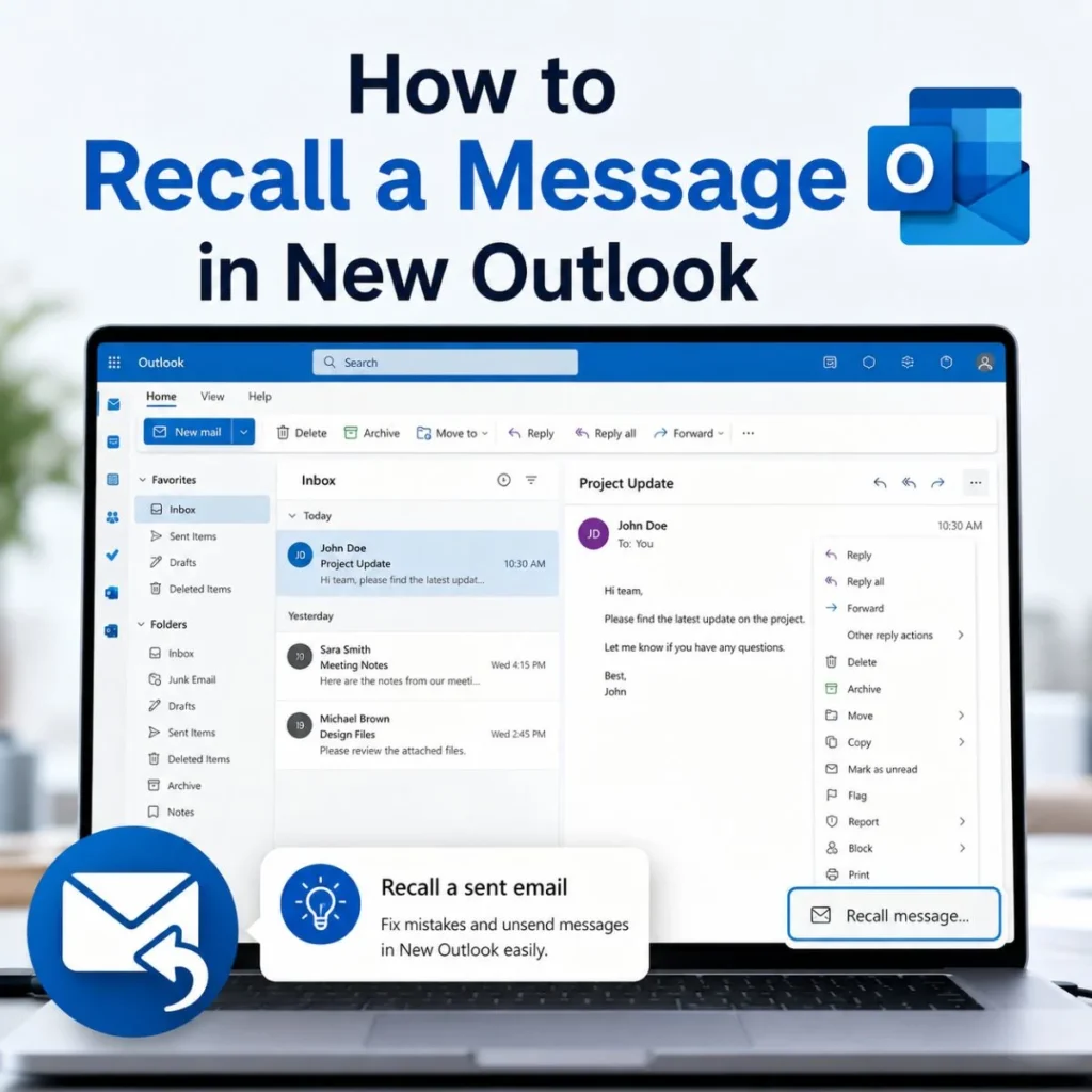 How to recall a message in New Outlook using the recall message option