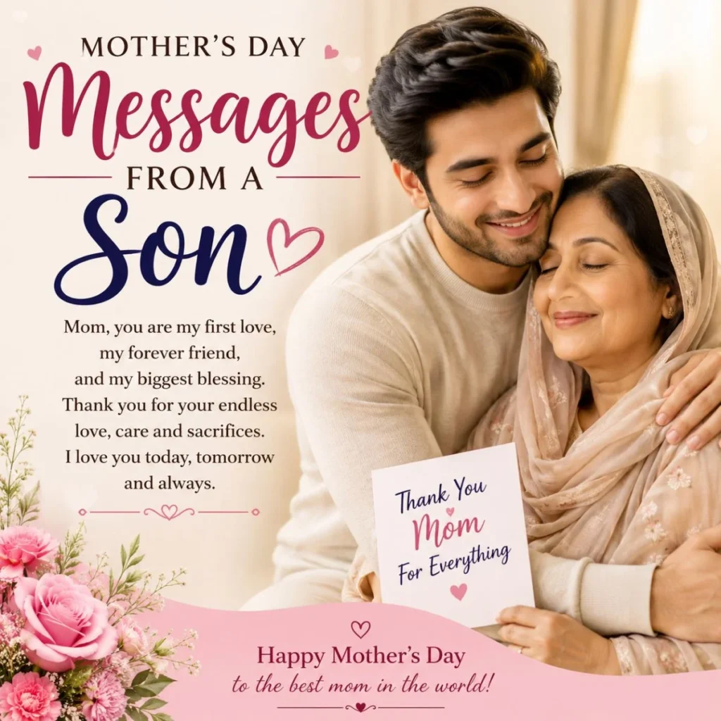 Mother’s Day messages from a son with a heartfelt mother and son embrace
