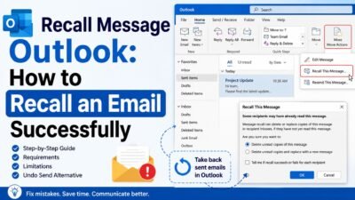 Recall Message Outlook guide showing how to recall a sent email successfully