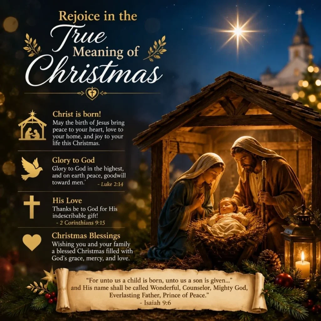 Religious Christmas messages celebrating Jesus’ birth, faith, peace, love, and Christmas blessings