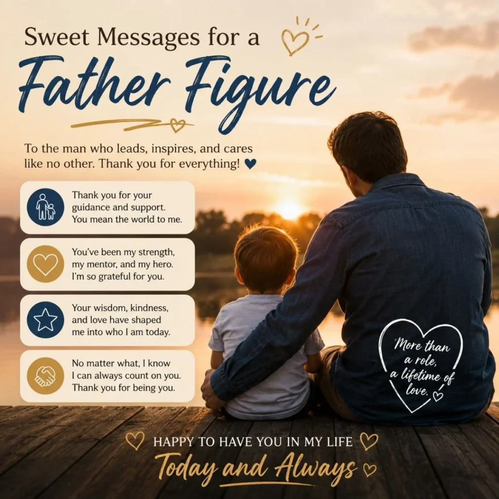 Sweet messages for a father figure with a heartfelt father and child sunset scene
