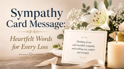 Elegant sympathy card with heartfelt words, white lilies, candle, and comforting message for someone grieving