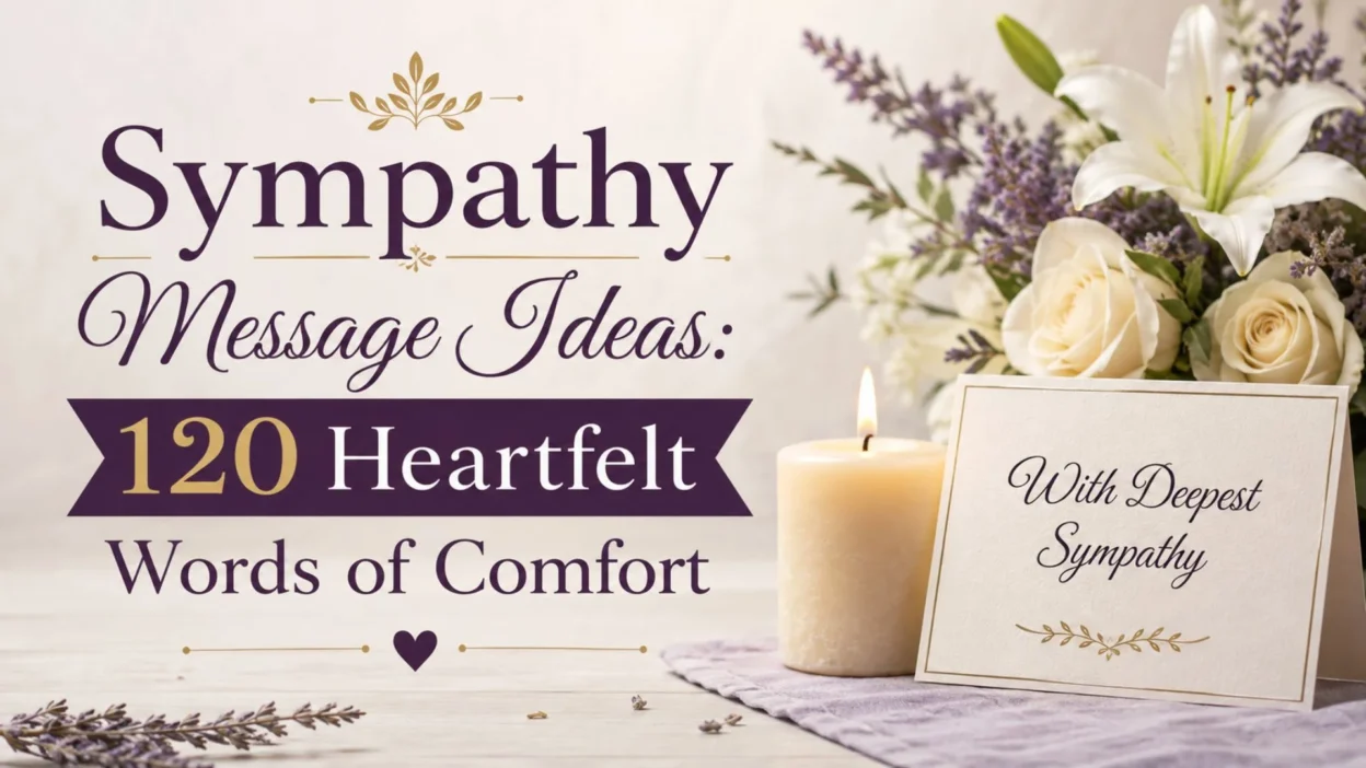 Sympathy message ideas with heartfelt words of comfort, flowers, candle, and deepest sympathy card