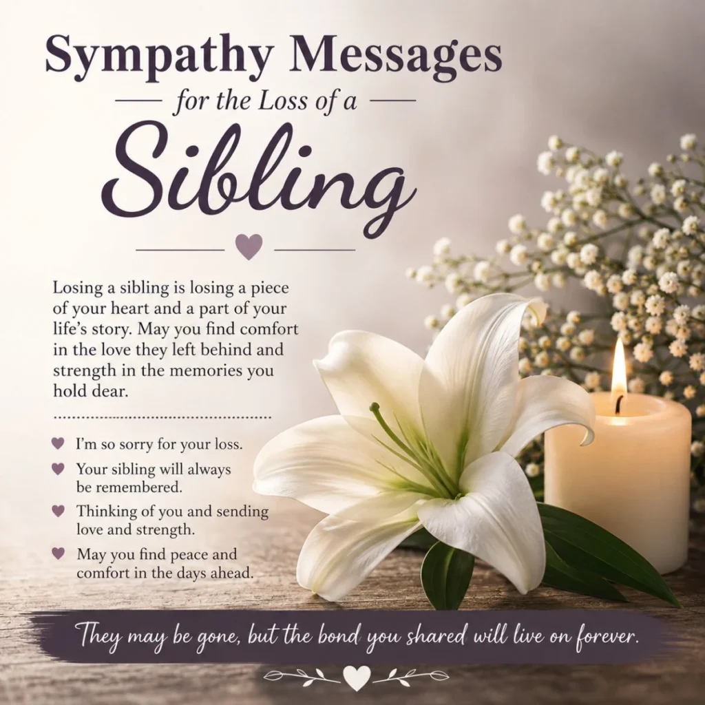 Sympathy messages for the loss of a sibling with a white lily and candle