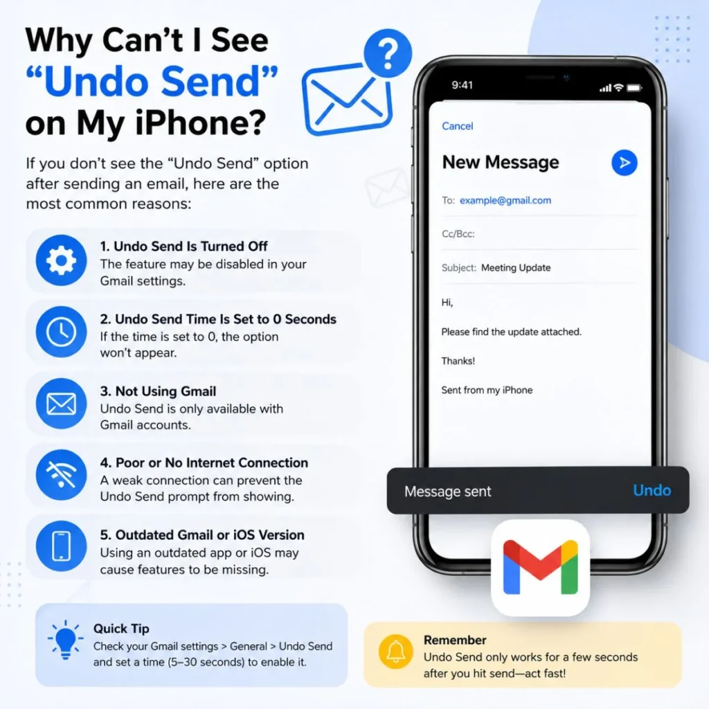 Why can't I see Undo Send on my iPhone? Common Gmail issues and quick fixes.