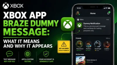 Xbox app Braze dummy message explained with a test notification and safety information