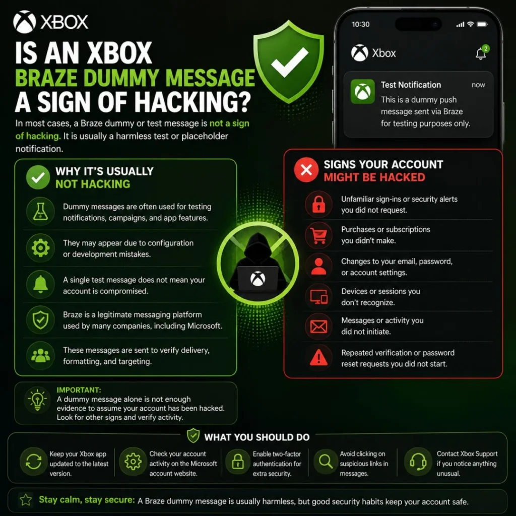 Is an Xbox Braze dummy message a sign of hacking? Security signs and safety tips explained