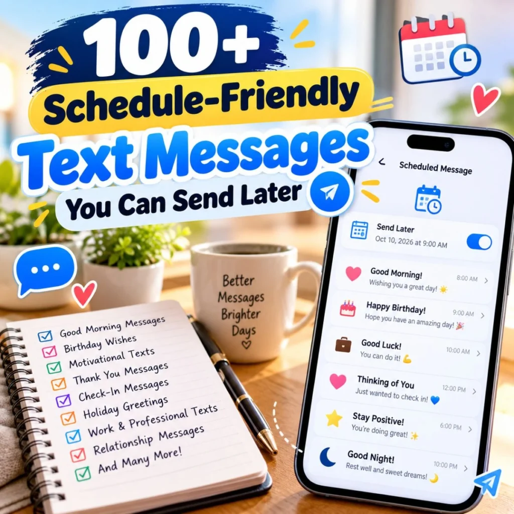 100+ schedule-friendly text messages you can send later for greetings, birthdays, motivation, and special occasions.
