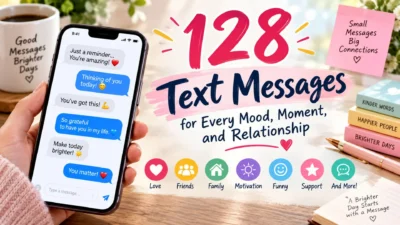128 text messages for every mood, moment, and relationship shown on a smartphone