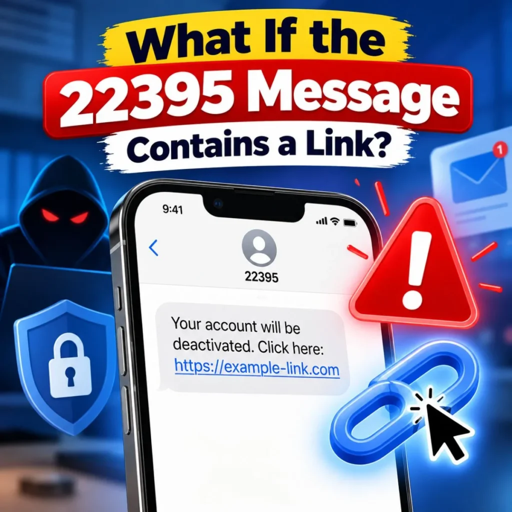 22395 message containing a suspicious link with a phishing warning on a smartphone