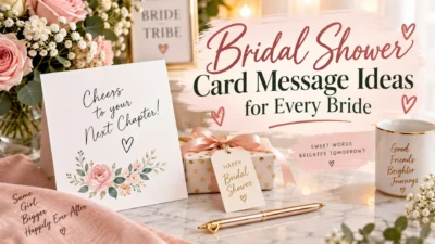 Bridal shower card message ideas with flowers, gifts, and romantic wedding stationery