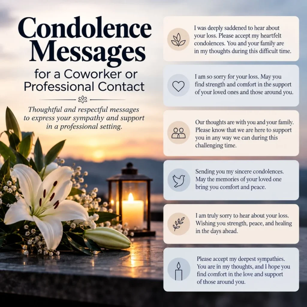Condolence messages for a coworker or professional contact with lilies and a candle