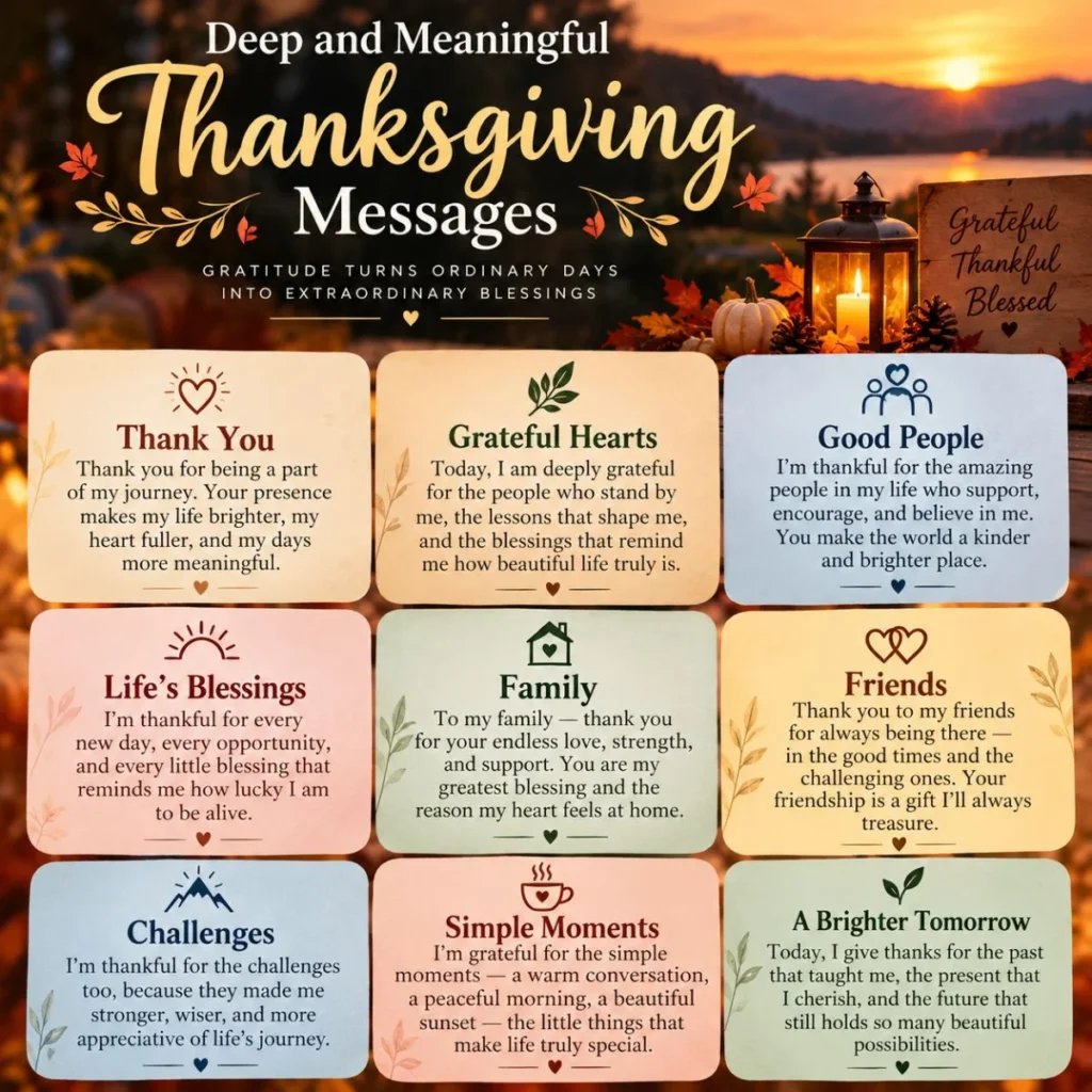 Deep and meaningful Thanksgiving messages about gratitude, family, friendship, and life’s blessings