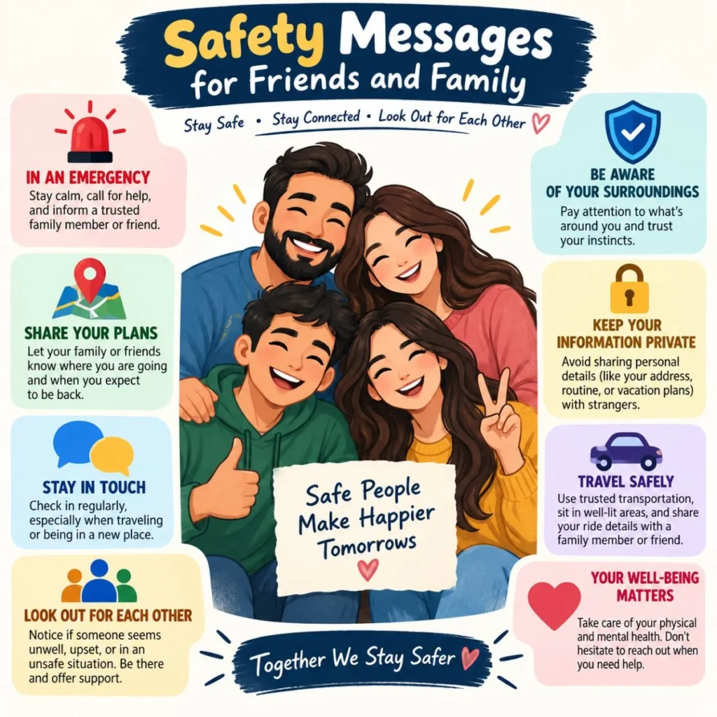 Safety messages for friends and family with practical tips for staying connected and safe