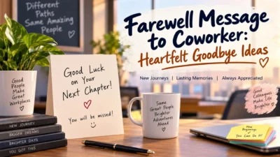 Farewell message to coworker with heartfelt goodbye ideas displayed in a warm office setting