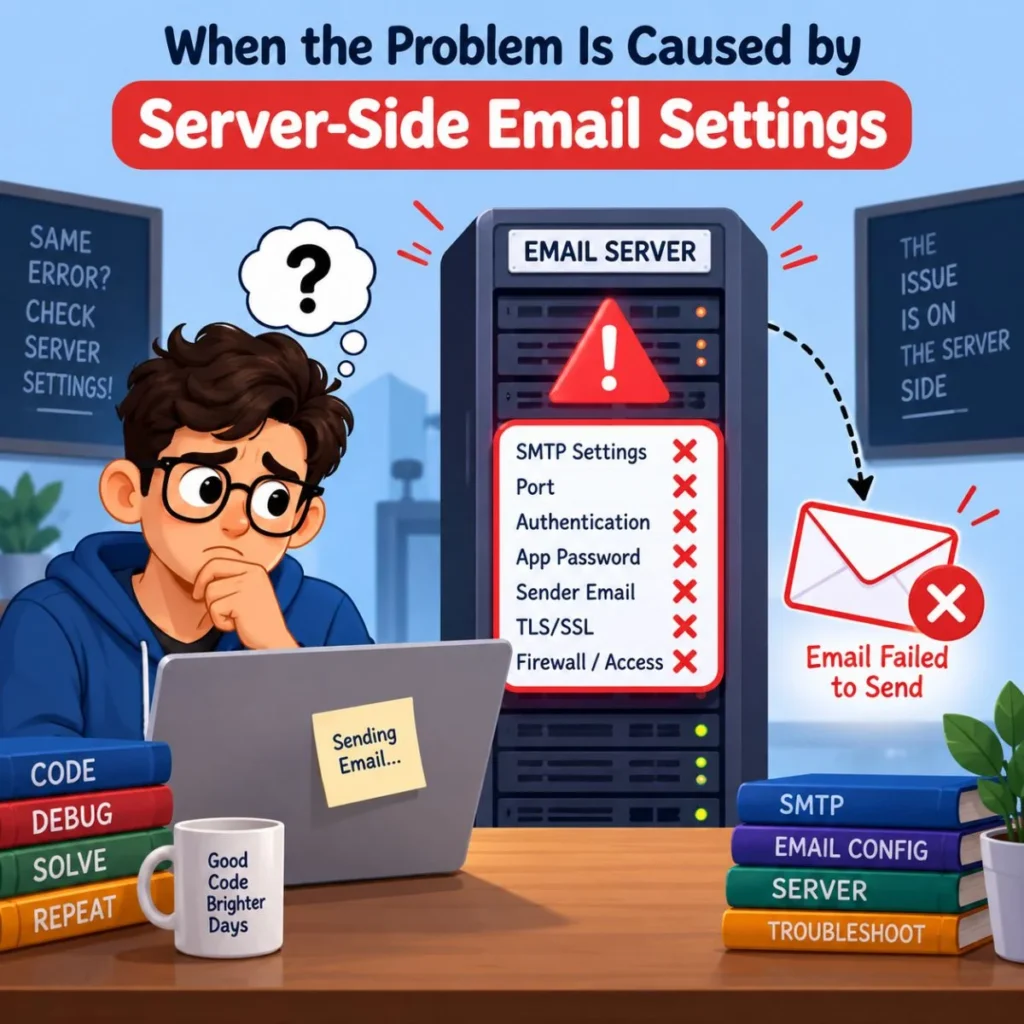 Server-side email settings causing SMTP errors and preventing emails from being sent