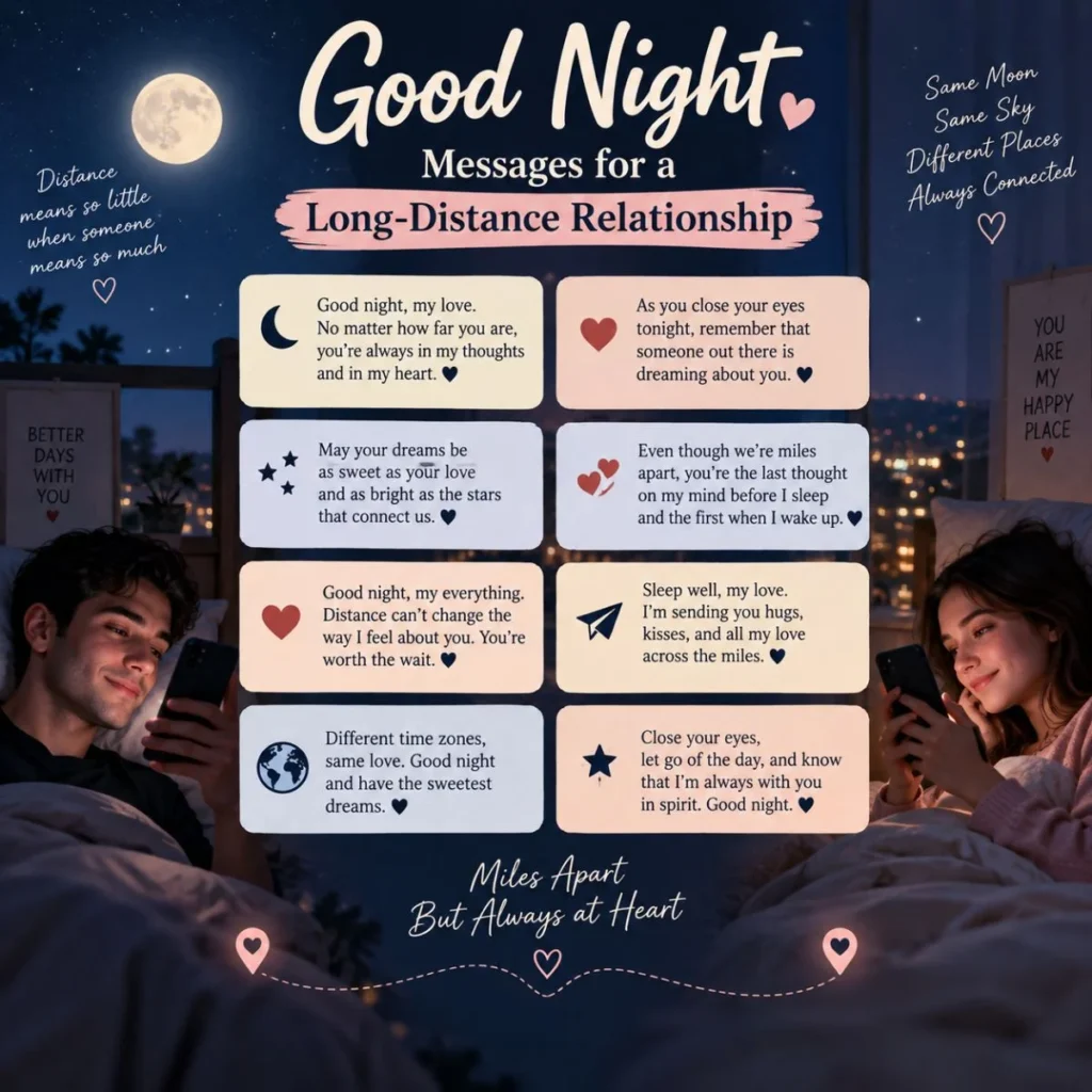 Good Night Messages for a Long-Distance Relationship with romantic couple quotes under a starry sky