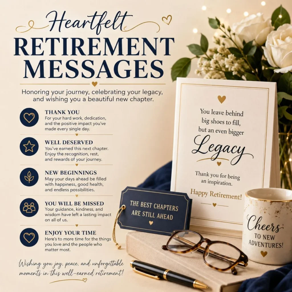 Heartfelt retirement messages celebrating a meaningful career, lasting legacy, and new beginnings