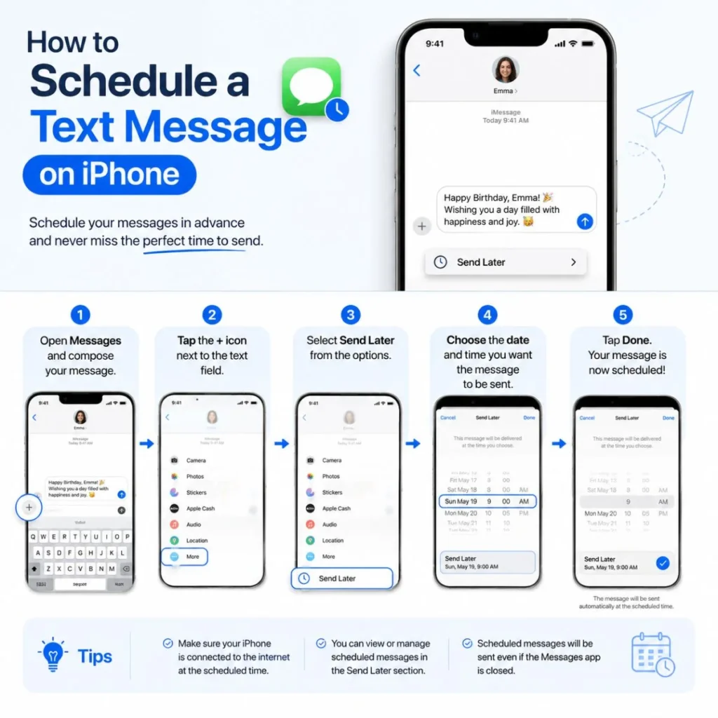 How to schedule a text message on iPhone using the Send Later feature