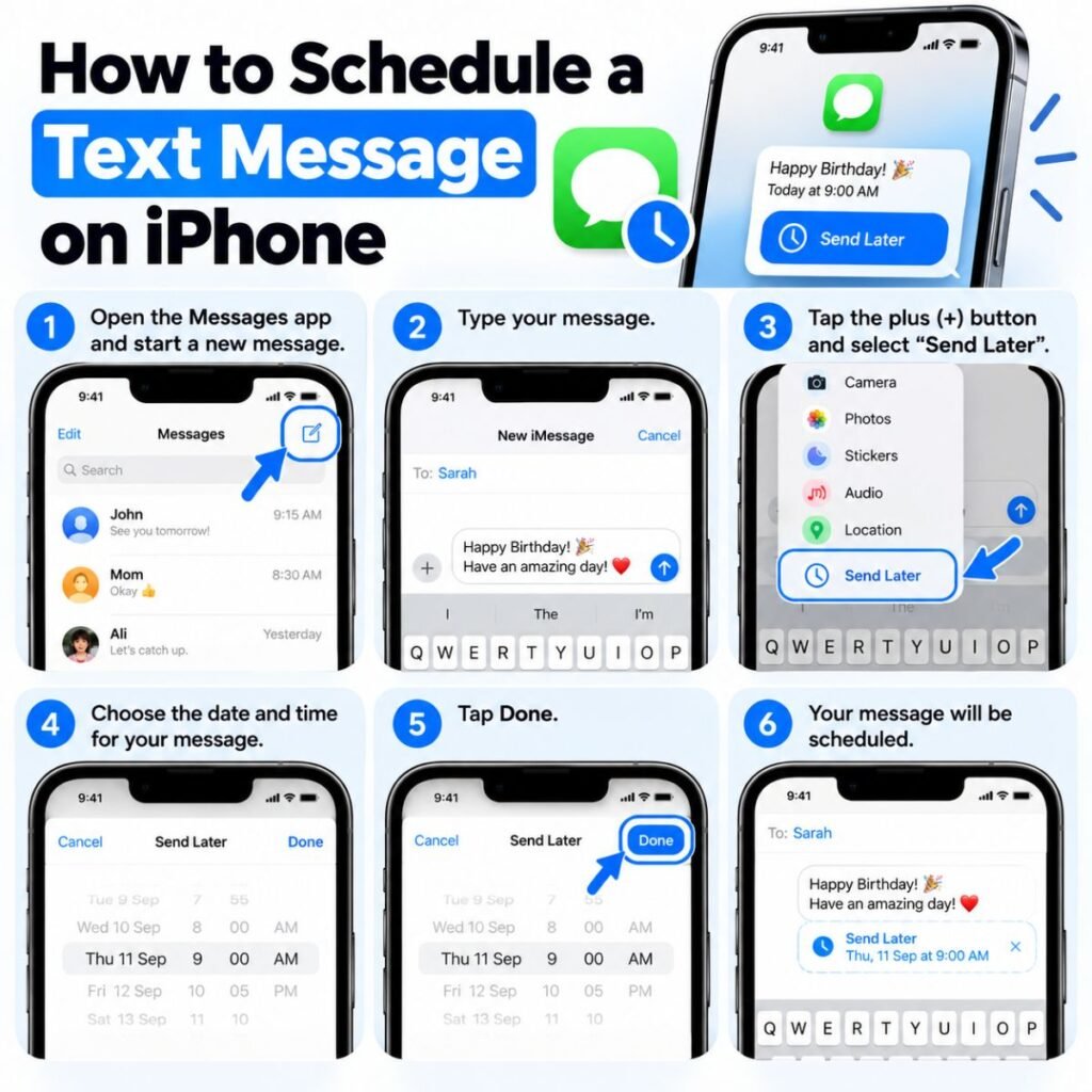 How to schedule a text message on iPhone using Send Later in the Messages app