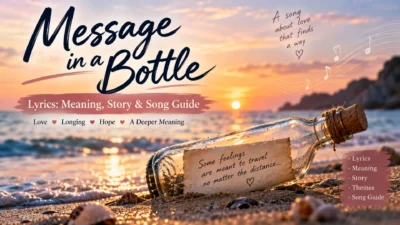 Message in a Bottle lyrics guide with a romantic glass bottle on a sunset beach