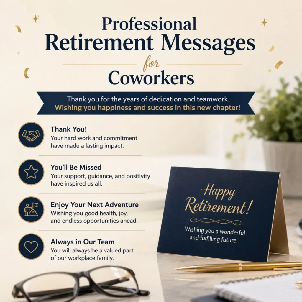 Professional retirement messages for coworkers with heartfelt workplace farewell wishes