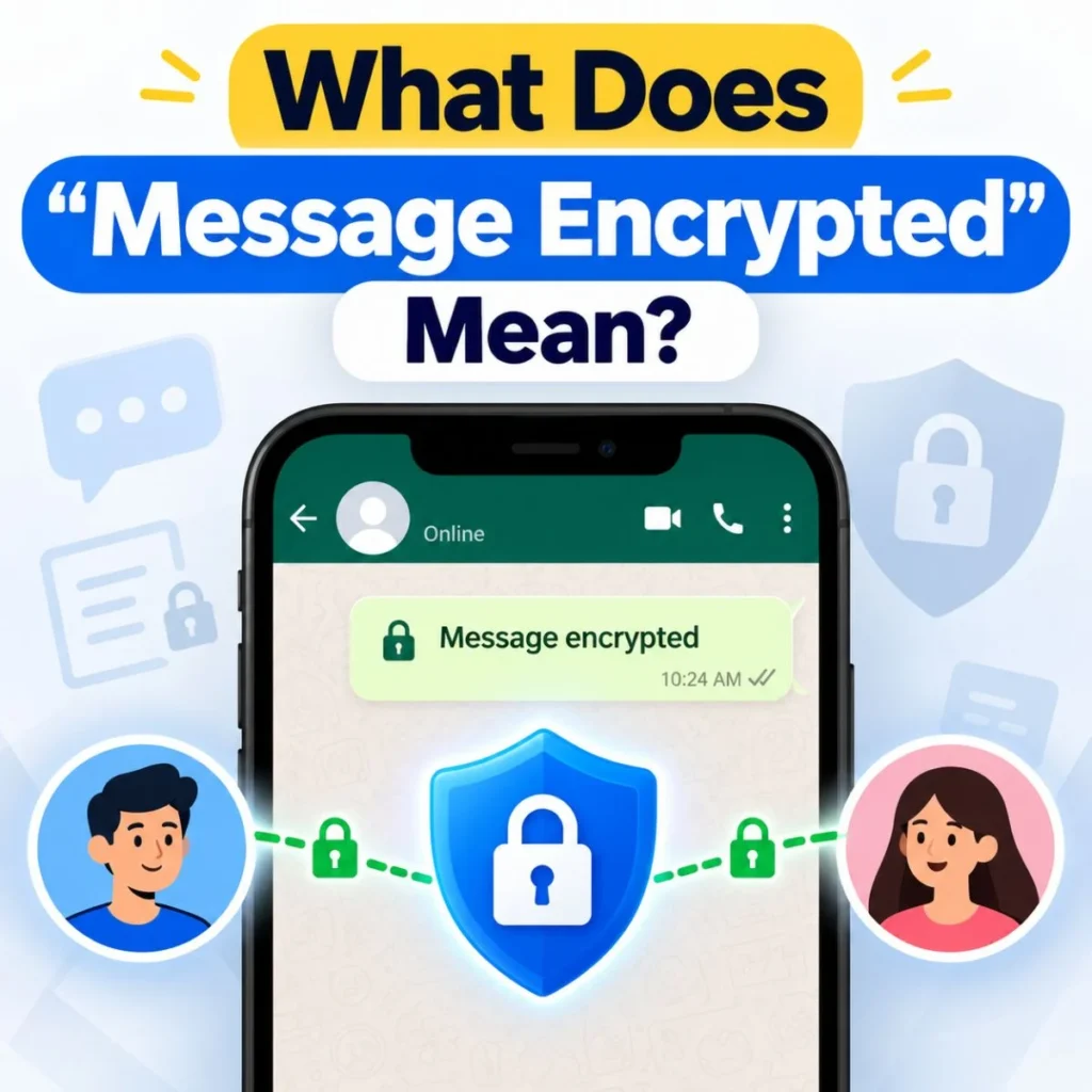 What does message encrypted mean? Smartphone showing secure encrypted messaging with a lock and shield