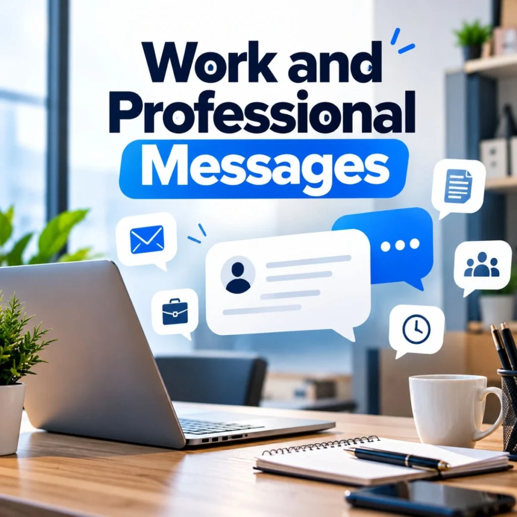 Professional work messages on laptop with business communication icons