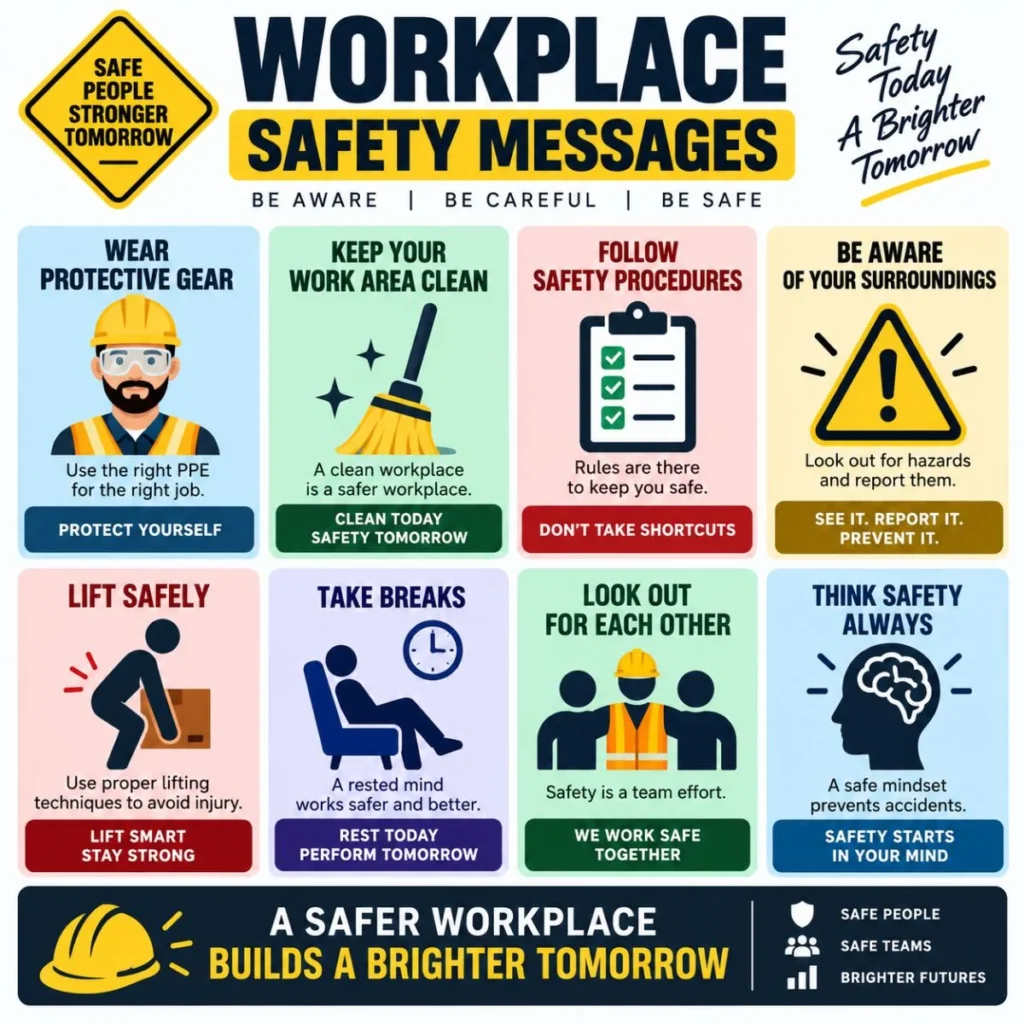 Driving and road safety messages infographic with safe driving tips, traffic signs, and a car on the highway