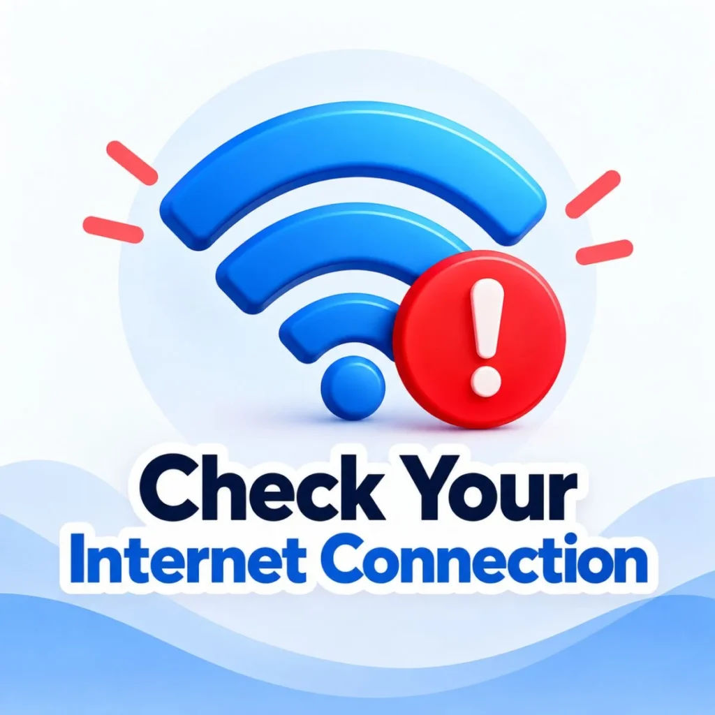 Check Your Internet Connection message with a Wi-Fi warning icon