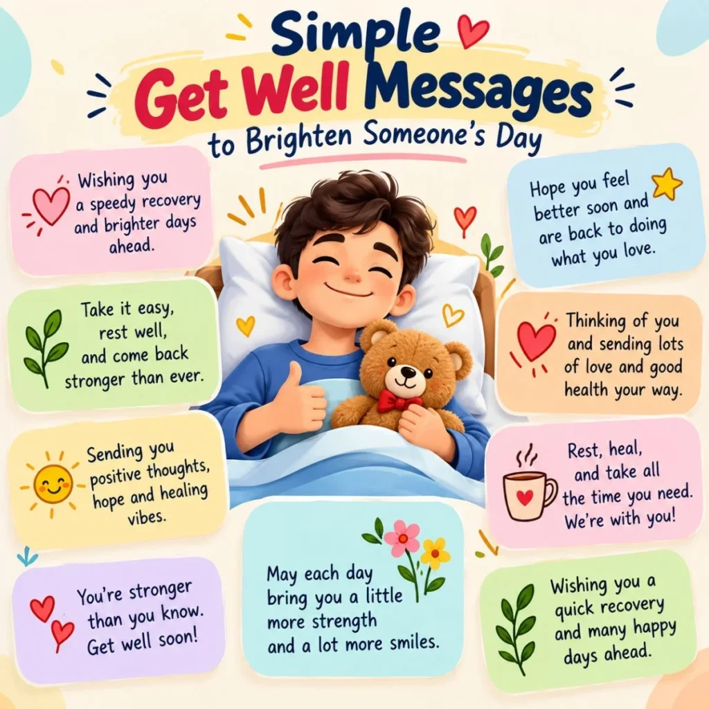 Heartfelt get well messages for someone you love, featuring comforting wishes, colorful cards, and a cozy heart pillow.