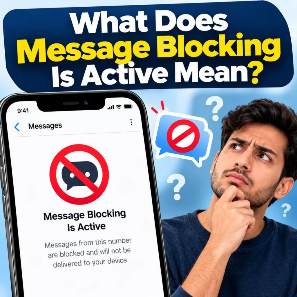 What does message blocking is active mean on a smartphone with a blocked message alert?